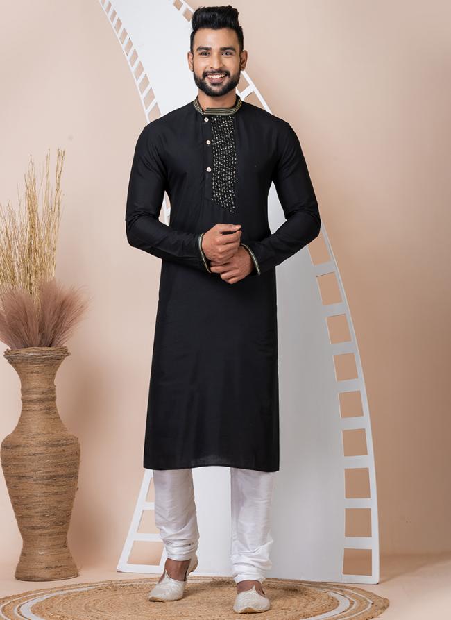 Ps Viscose Black Festival Wear Embroidery Work Readymade Kurta Pajama